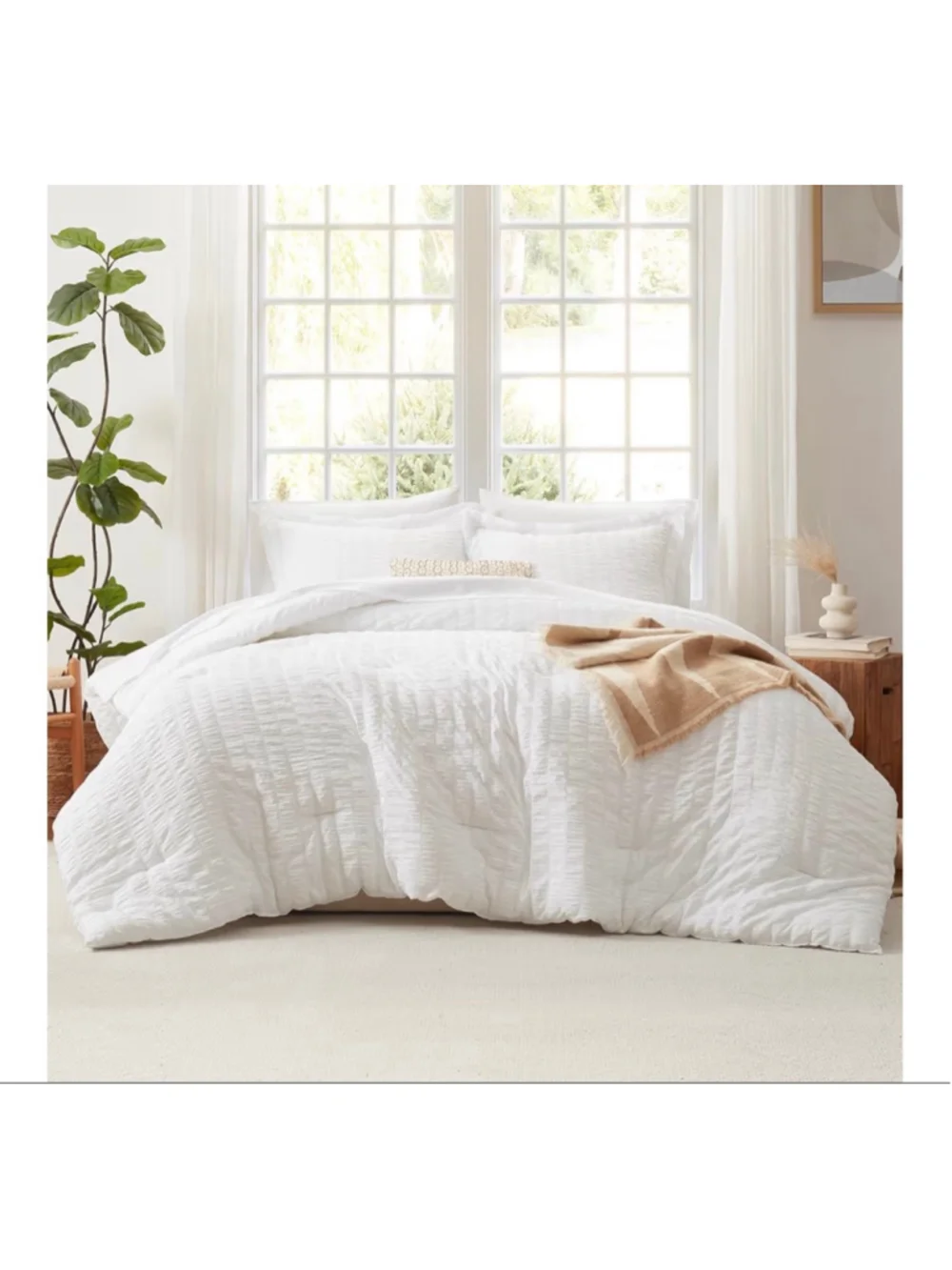 NEW Full Size Comforter Set Sheets Sham Pillowcases 7 Pcs White Seersucker